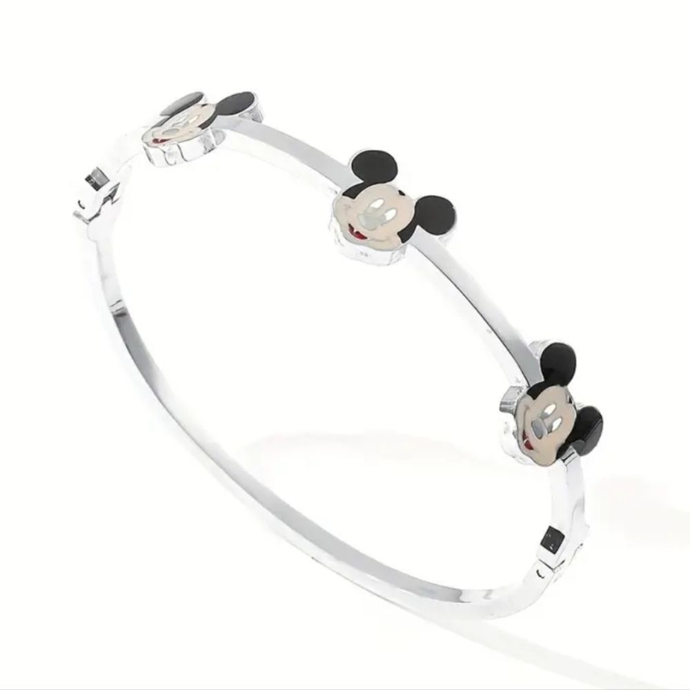 Silver Stainless Steel Mickey Mouse Bangle Bracelet